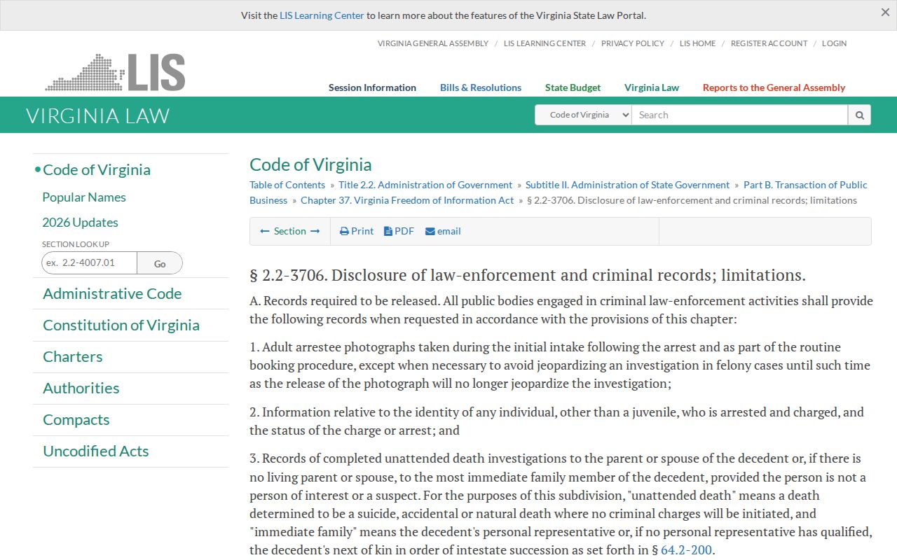 Charles City County release mugshot request rule in Virginia Code