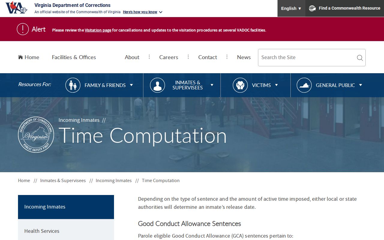 Charles City County projected release date computation authority