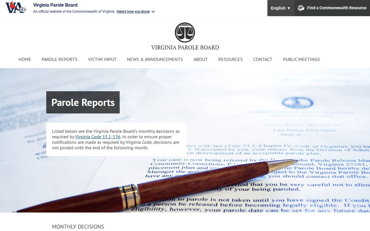 Charles City VADOC parole release decision archive