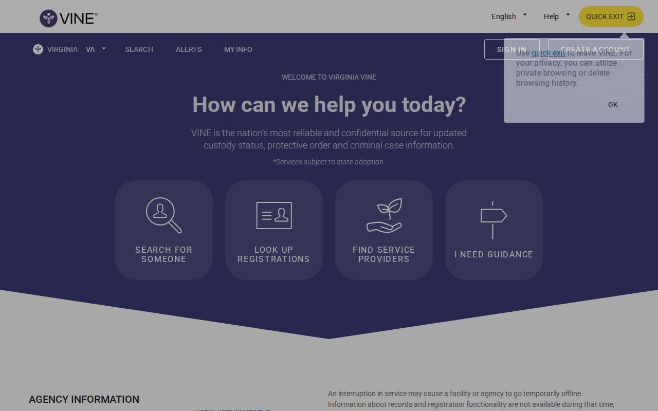 Charles City County VINELink inmate search and release alert screen
